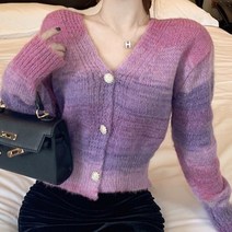 비비에모 여성용 브이넥 파스텔 그라데이션 니트 가디건 02139