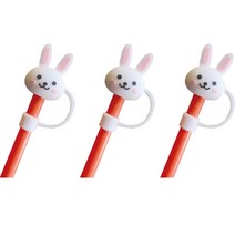 오달라 모아컵 디자인 실리콘 캐릭터 빨대 뚜껑 마개 캡 스토퍼, 3개, 화이트토끼