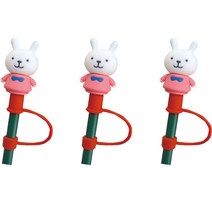 오달라 모아컵 디자인 실리콘 캐릭터 빨대 뚜껑 마개 캡 스토퍼, 3개, 레드캡 토끼