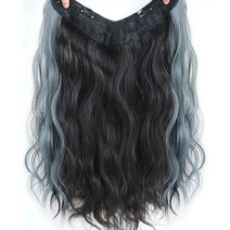 하이유니 시크릿 투톤 히피 펌 반가발 60cm, 네츄럴블랙 + 헤이즈블루, 1개