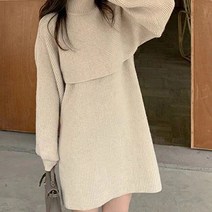 비비에모 하이넥 케이프 슬리브 스웨터 미니 원피스 02387