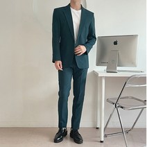 언탭트 남성용 린넨 포켓 원버튼 자켓 + 팬츠 수트 세트