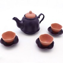 달소금 무광 도자기 찻주전자 + 찻잔 3p + 찻잔 받침 3p 세트, 딥퍼플, 1세트