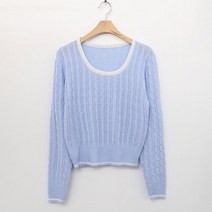여성용 럽스 이든 꽈배기 라운드넥 기본 니트