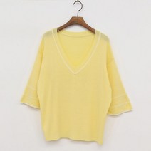 여성용 럽스 조앤 7부소매 스트라이프 브이 니트