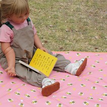 더해피 가방 일체형 양면방수 피크닉 매트 1인용, 꿀벌 핑크