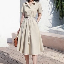 페이퍼먼츠 벨티드 카라 셔츠형 여름 오피스 원피스 04259