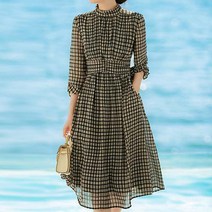 페이퍼먼츠 하이넥 레트로 체크 미디 원피스 04199
