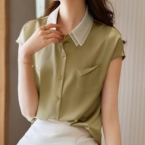 아뗄릭 이중쉬폰 카라 새틴 셔츠 블라우스 01946