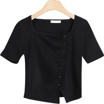 여성용 도미크 스퀘어넥 사선 단추 반팔 티셔츠 cpt12610k34