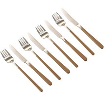 달팽이리빙 퀴진드마망 순수 커트러리 4인 세트, 브라운, 나이프 4p + 포크 4p