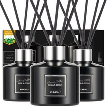 쿤달 퍼퓸 디퓨저 아로마에디션 200ml 3개 + 섬유스틱 15개 세트, 바질앤시트러스향, 1세트