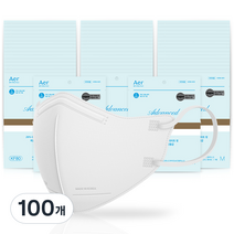 아에르 어드밴스드 라이트 보건용 마스크 M KF80, 1개입, 100개, 화이트