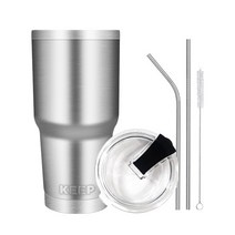 4YOU KEEP 대용량 스테인레스 보온보냉 텀블러 + 밀폐형 뚜껑 + 빨대 세척솔, 실버, 900ml