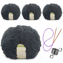해피푸들 극세사 수면사 털실 80g 4p+줄바늘+뜨개반지, 14 오닉스, 1세트