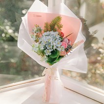 아스파시아 비누꽃 조화 아엘 자스민 수국 꽃다발 + 메시지픽 + 쇼핑백, 혼합 색상