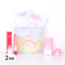 레시피박스 어린이 여행용 심플 메이크업 세트, 휴대용 파우치 + 어린이 마스크팩 2p + 립크레용 + 매니큐어 체리블라썸, 2세트