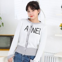 페이퍼먼츠 여성용 아넬 레터링 배색 라인 데일리 가디건 6099