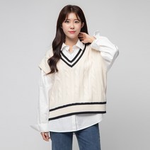 캐럿 여성용 브이넥 꽈배기 니트 조끼