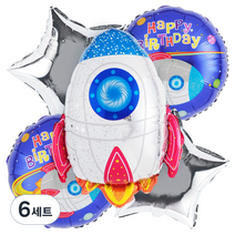 파티팡 원팩 생일은박풍선 우주선 부케 5p 세트, 혼합색상, 6세트