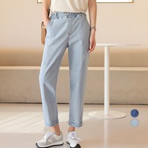 빼빼 여성용 올밴딩 비죠 배기 데님팬츠
