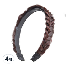 하이유니 땋은 머리 가발 헤어밴드, 다크브라운, 4개