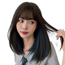 하이유니 시크릿투톤 헤어 중단발 통가발 가발 43cm + 가발망 + 거치대 세트, 통가발(챠콜블랙), 랜덤발송(가발망, 거치대), 1세트