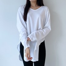 투데이앤룩 여성용 코튼 브이넥 긴팔 티셔츠
