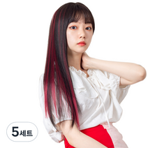 가발위드 와이드 컬러 포인트 피스 스트레이트 4p + 트윙클 붙임머리 세트, 레드(컬러피스), 랜덤발송(붙임머리), 5세트