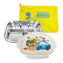 하트투하트 트래픽스토리 스텐도시락 락형, 혼합색상, 용기 + 뚜껑 + 가방