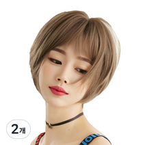 뿌이뿌이가발 여성 짧은 숏컷 통가발 미니컷, 옐로우브라운, 2개