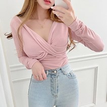 여성용 꼬임 긴팔 티셔츠