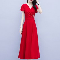 여성용 블랙101 라시노츠 브이넥 반팔 롱 원피스 CH-2316786