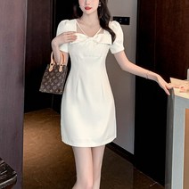 마더브띠 여성용 빅 리본 포인트 볼륨소매 미니 원피스