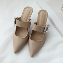 스텔레도 사각 장식 여성 뮬 슬리퍼 하이힐 8cm P037