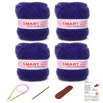 행복뜨기 스마트울 털실 뜨개실 4p + 대바늘 6mm + 돗바늘 + 가죽라벨 + 목도리도안, 2806 보라, 1세트