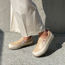 벨레페 여성용 발롱 통굽 배색 밴딩 데일리 슬립온