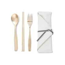 호담 방짜유기 수저 + 포크 + 순면 수저집 세트, 아이보리(수저집), 수저 + 포크 + 수저집