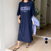 바블링브룩 여성용 미시간 레터링 텐셀 반팔 롱 원피스