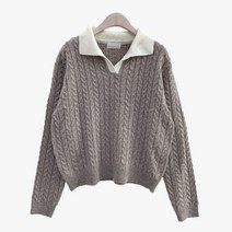 슈가펀 여성용 누카 케이블 배색카라 니트