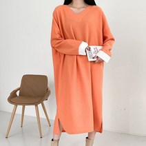 오키 여성용 로렌 소매 배색 골지 원피스