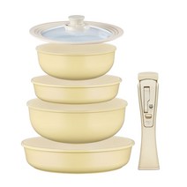 로이첸 인덕션 비스포크 팬 세트, 프라이팬 2종 + 궁중팬 2종 + 멀티 핸들 + 유리 뚜껑, 치즈옐로우