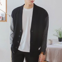 더맨쉽 남성용 배색 포인트 오버핏 브이넥 가디건 DLTGT23004