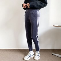 헤이진 여성용 벨벳 두줄 세미핏 팬츠
