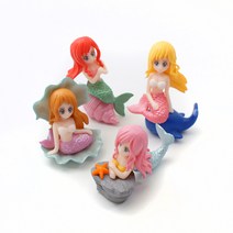 포레스 어항 장식 용품 인어공주 미니 피규어 4종 세트, 1세트