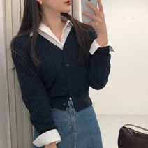 체리체리 여성용 캐시 울 브이넥 케이블 니트 가디건