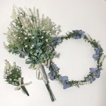 릴리드레스 설화 라벤더 부케 + 부토니에 + 업그레이드 화관 세트, 바이올렛 + 화이트