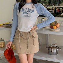 시크블랙 여성용 레프티 나그랑 디자인 프린팅 크롭 긴팔티 cpt11172k2b