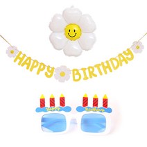 JOYPARTY 데이지 생일가랜드   풍선 소형   생일촛불 안경 세트, 화이트(안경), 1세트