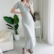 이지스튜디오 여성용 에스틱 반팔 롱 플레어 원피스